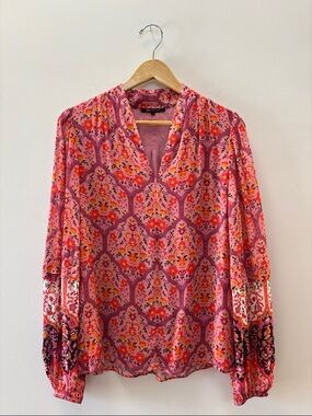 Kobi Halperin Pink Floral V-Neck Long Sleeve Blouse